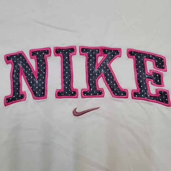 VTG Y2K Nike Silver Tag T-Shirt Mens L Cropped Boxy Spellout White Pink - Picture 3 of 12